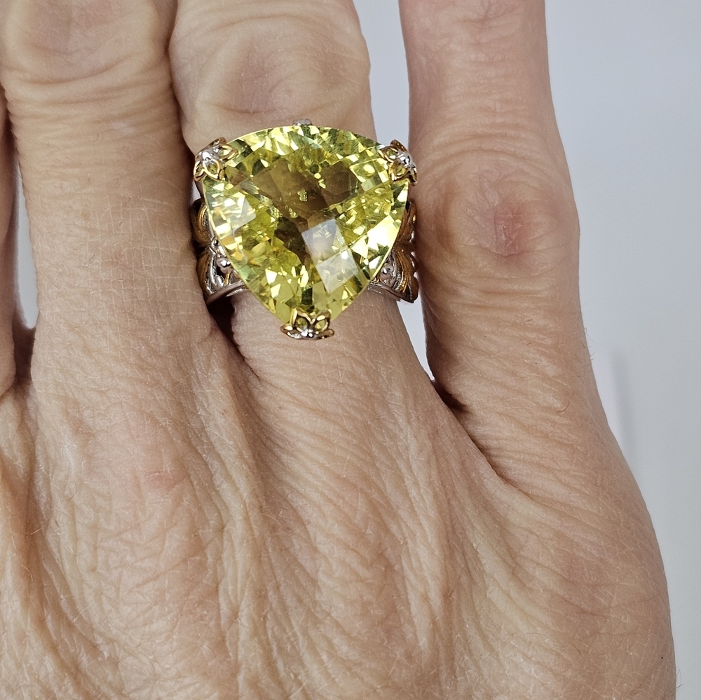 Genuine Ouro Verde Quartz Palladium Sterling Silver & 18k Ring Sz 7! - Picture 6 of 8